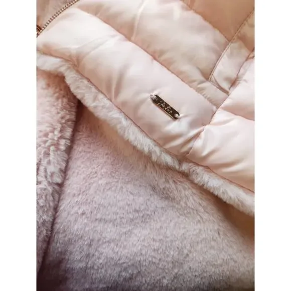 NWOT Justice Reversible Faux Fur Puffer Vest 14/6 Girls Pink Zip Up, Rose Gold - Picture 6 of 8